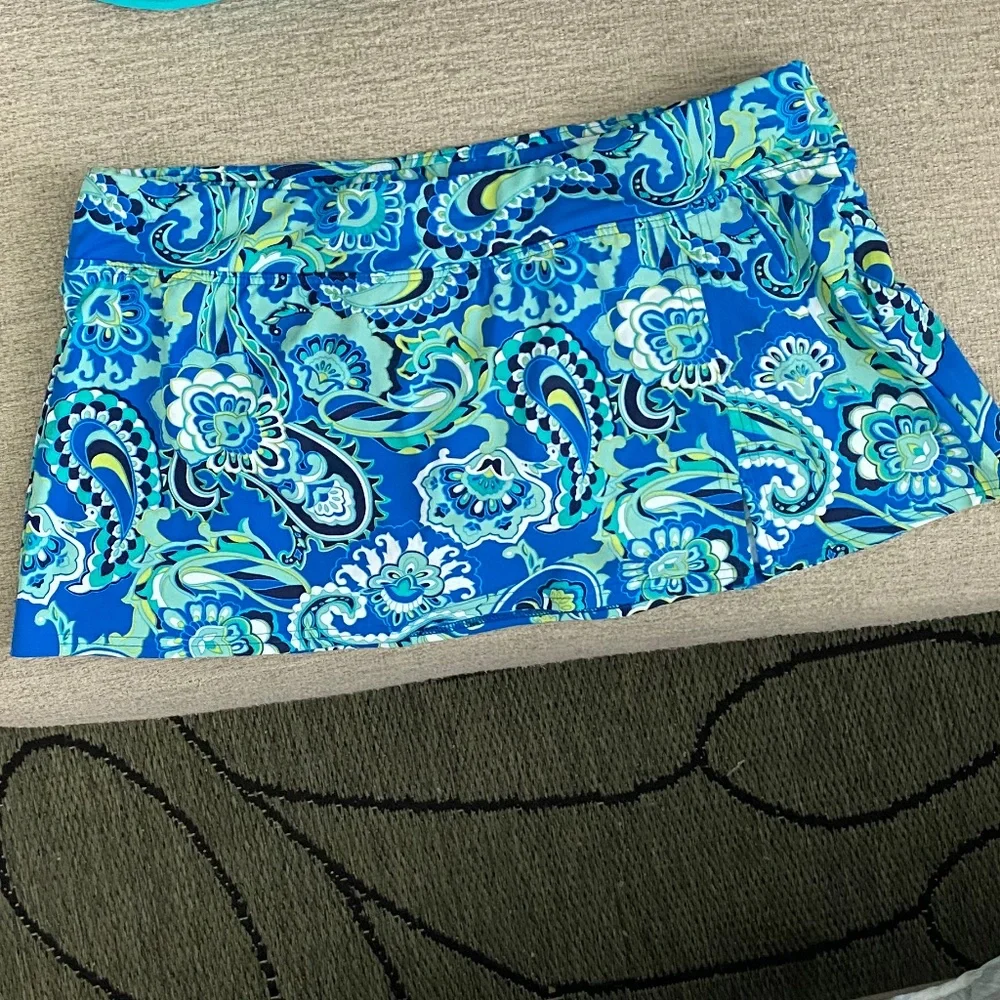 NWOT Lands End Turquoise Paisley Swim Skirt Sz 10 - Picture 2 of 6